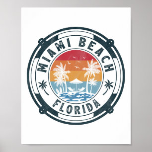 Miami Beach Florida Zomer Vakantie Vintage Zonsond Poster