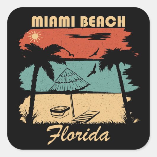 Miami Beach Florida zonsondergang Vierkante Sticker (Voorkant)
