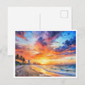 Miami Beach, Florida zonsondergang waterverf schil Briefkaart (Voorkant / Achterkant)