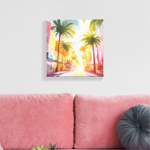 Miami Beach | Helder Kleurrijk Aquarel Schilderij Canvas Afdruk (Insitu (Woonkamer))