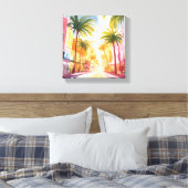 Miami Beach | Helder Kleurrijk Aquarel Schilderij Canvas Afdruk (Insitu (Slaapkamer))