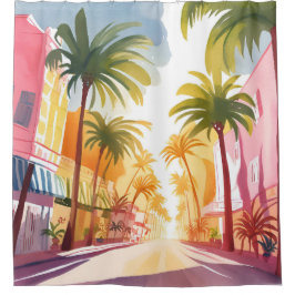 Miami Beach | Helder Kleurrijk Schilderij in Water Douchegordijn