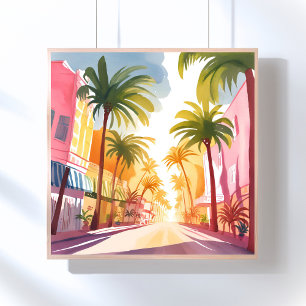 Miami Beach Helder Kleurrijk Schilderij in Water Poster