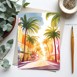 Miami Beach | Helder Kleurrijk Waterverfschilderij Briefkaart