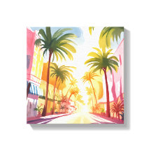 Miami Beach | Helder Kleurrijk Waterverfschilderij
