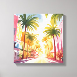 Miami Beach | Helder Kleurrijk Waterverfschilderij Canvas Afdruk