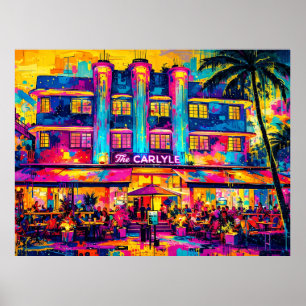 Miami Beach Het Carlyle Hotel 's nachts Poster