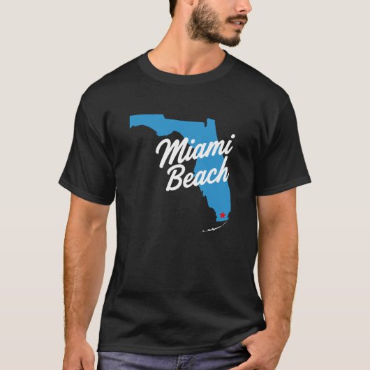  Miami Beach Kaart Florida Script Typografie T-shirt (Voorkant)