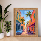 Miami Beach Kleurrijk Straatscène Poster