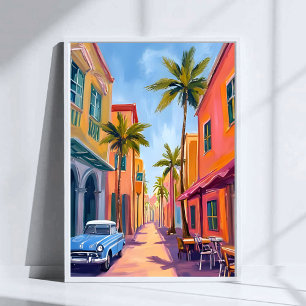 Miami Beach Kleurrijk Straatscène Poster