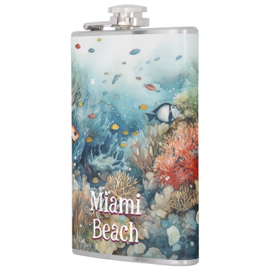 Miami Beach koraalrif en visse waterverf Heupfles (Links)