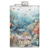 Miami Beach koraalrif en visse waterverf Heupfles (Voorkant)