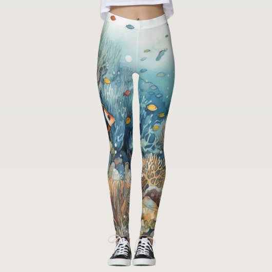 Miami Beach koraalrif en visse waterverf Leggings (Voorkant)