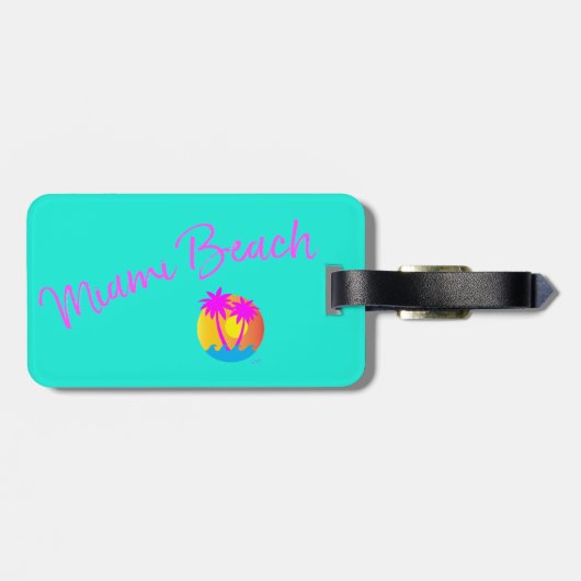 Miami-Beach-logo-sun-palms-roze Bagagelabel (Achterkant horizontaal)