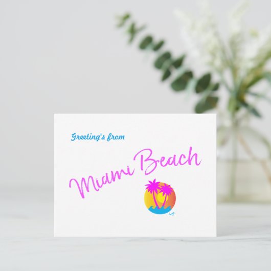 Miami-Beach-logo-sun-palms-roze Briefkaart (Staand voorkant)