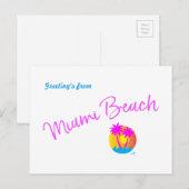 Miami-Beach-logo-sun-palms-roze Briefkaart (Voorkant / Achterkant)