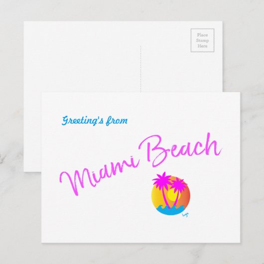 Miami-Beach-logo-sun-palms-roze Briefkaart (Voorkant / Achterkant)