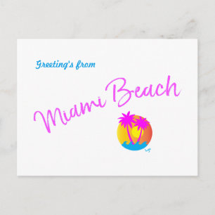 Miami-Beach-logo-sun-palms-roze Briefkaart