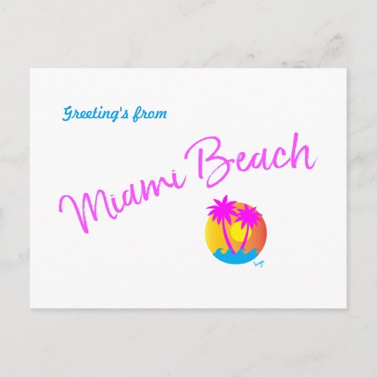 Miami-Beach-logo-sun-palms-roze Briefkaart (Voorkant)