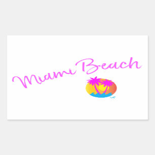 Miami-Beach-logo-sun-palms-roze Rechthoekige Sticker