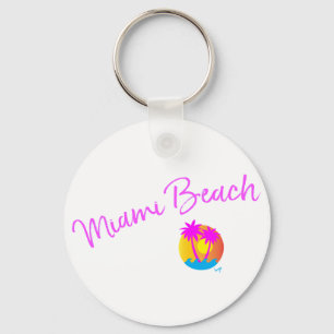 Miami-Beach-logo-sun-palms-roze Sleutelhanger