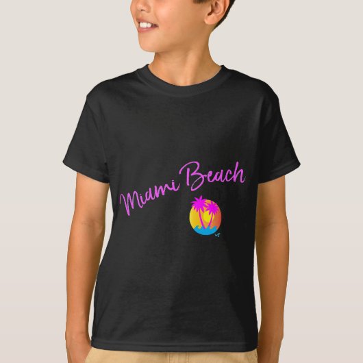 Miami-Beach-logo-sun-palms-roze T-shirt (Voorkant)