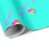 Miami-Beach-logo-sun-palms-roze turquoise Cadeaupapier (Rol Hoek)