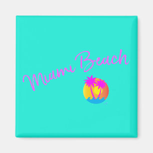 Miami-Beach-logo-sun-palms-roze turquoise Magneet