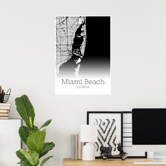 Miami Beach Map - Florida - City Map Poster (Thuiskantoor)