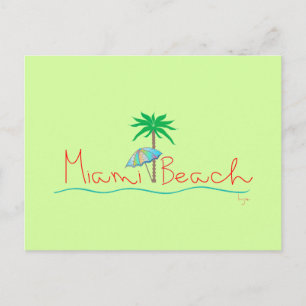 Miami Beach met Palm en Umbrella Briefkaart
