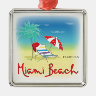 Miami Beach met Santa Hat, Palms Metalen Ornament