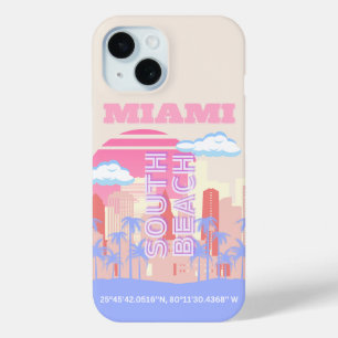 Miami Beach, Miami Travel Art, Preppy kamer, Paste iPhone 15 Case