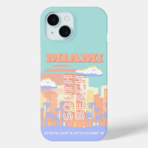 Miami Beach, Miami Travel Art, Preppy kamer, Paste iPhone 15 Case