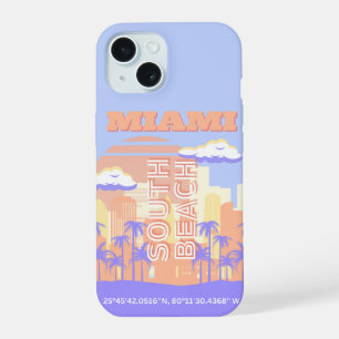 Miami Beach, Miami Travel Art, Preppy kamer, Paste iPhone 15 Case