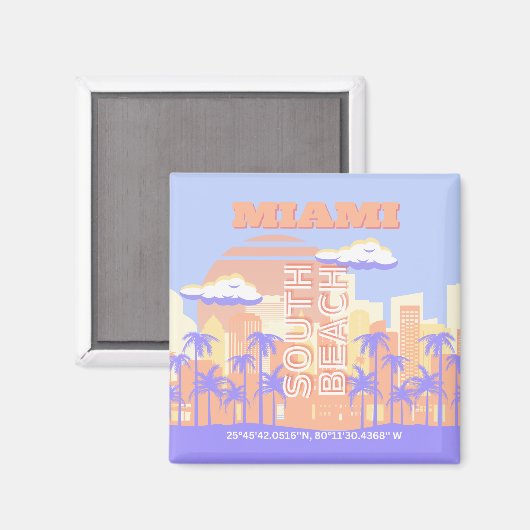 Miami Beach, Miami Travel Art, Preppy kamer, Paste Magneet (Voorkant / Achterkant)