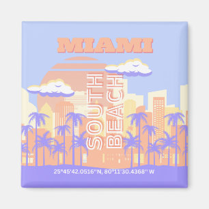 Miami Beach, Miami Travel Art, Preppy kamer, Paste Magneet