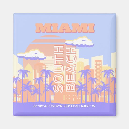 Miami Beach, Miami Travel Art, Preppy kamer, Paste Magneet (Voorkant)