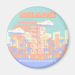 Miami Beach, Miami Travel Art, Preppy kamer, Paste Magneet