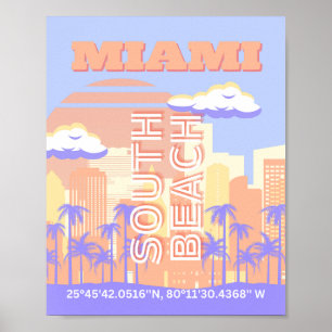 Miami Beach, Miami Travel Art, Preppy kamer, Paste Poster