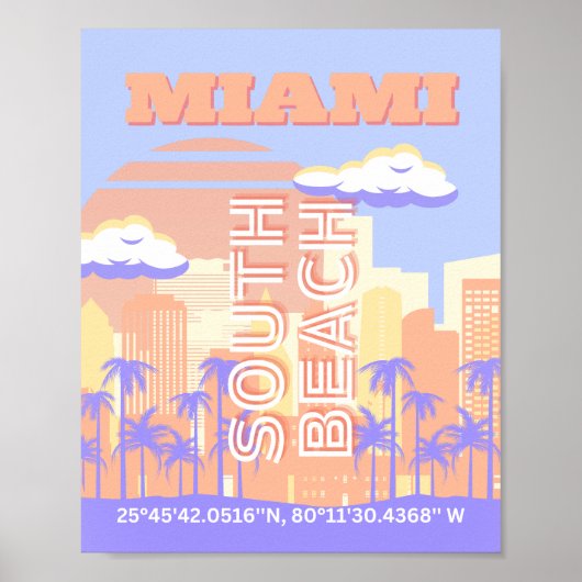 Miami Beach, Miami Travel Art, Preppy kamer, Paste Poster (Voorkant)