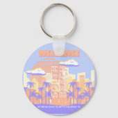 Miami Beach, Miami Travel Art, Preppy kamer, Paste Sleutelhanger (Achterkant)