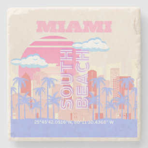 Miami Beach, Miami Travel Art, Preppy kamer, Paste Stenen Onderzetter