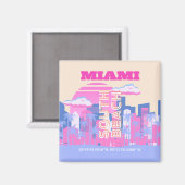 Miami Beach, Miami Travel Art, Preppy Magneet (Voorkant / Achterkant)