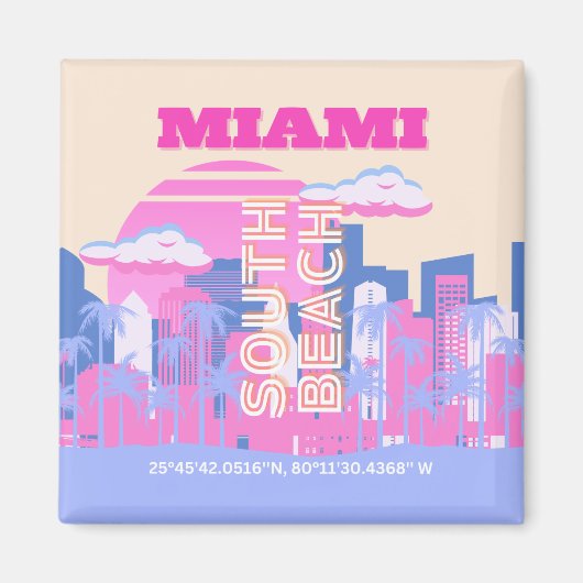 Miami Beach, Miami Travel Art, Preppy Magneet (Voorkant)