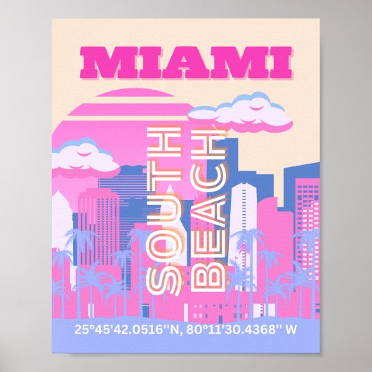 Miami Beach, Miami Travel Art, Preppy Poster (Voorkant)
