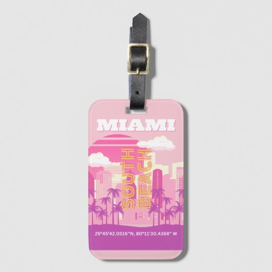 Miami Beach, Miami Travel Art, Preppy Room, roze Bagagelabel (Voorkant (verticaal))