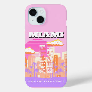 Miami Beach, Miami Travel Art, Preppy Room, roze iPhone 15 Case