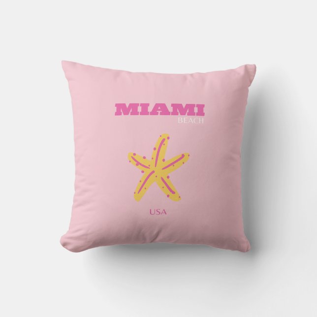 Miami Beach, Miami Travel Art, Preppy Room, roze Kussen (Voorkant)