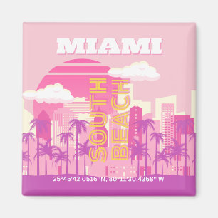 Miami Beach, Miami Travel Art, Preppy Room, roze Magneet