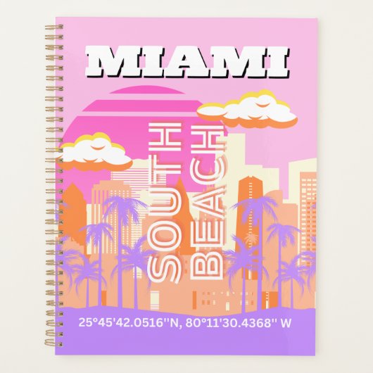 Miami Beach, Miami Travel Art, Preppy Room, roze Planner (Voorkant)